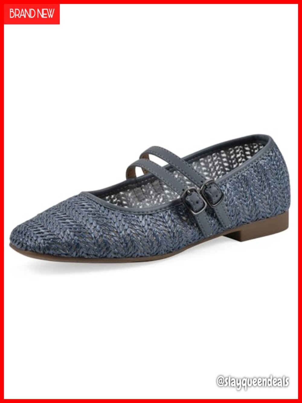 Bocage Double-Strap Mary Jane Flat with Block Heel and Cushioned Insole